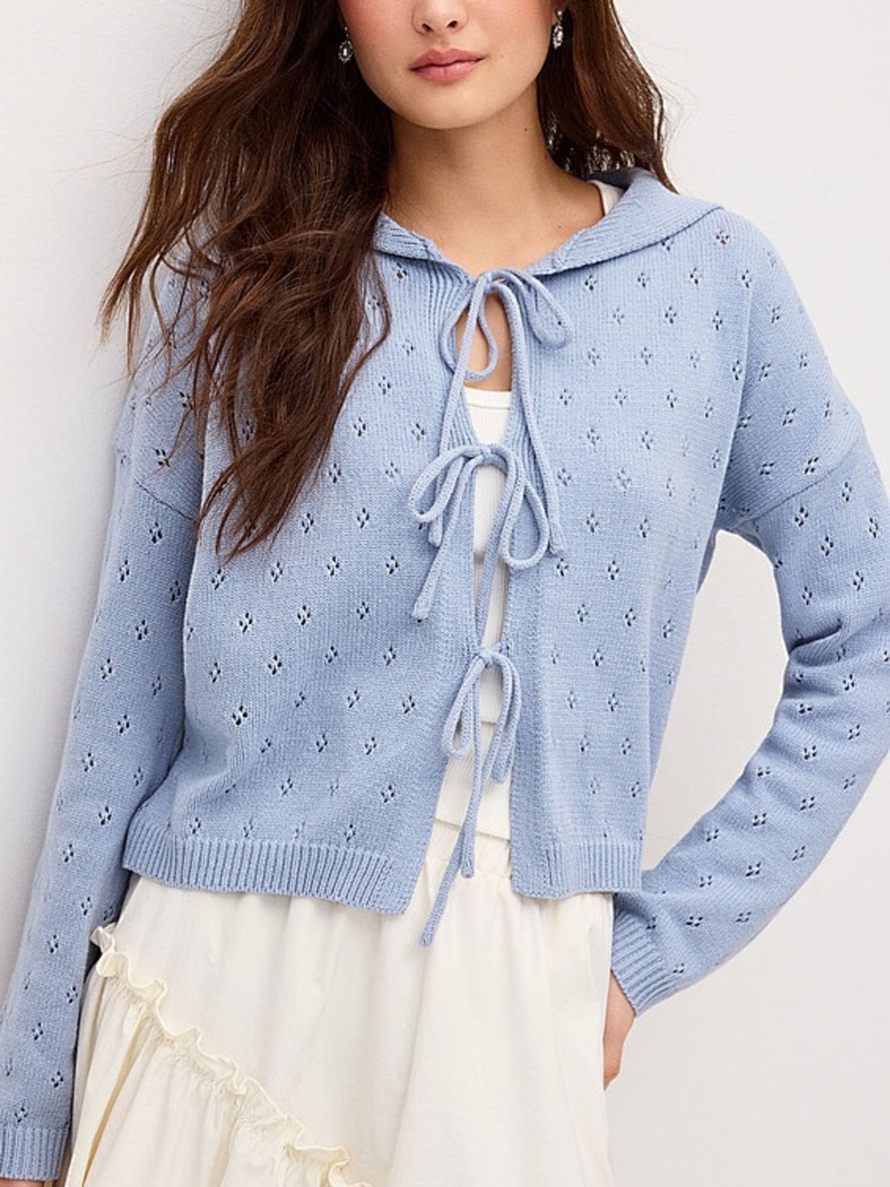 Things Between Pointelle Knit Sailor Collar Cardigan